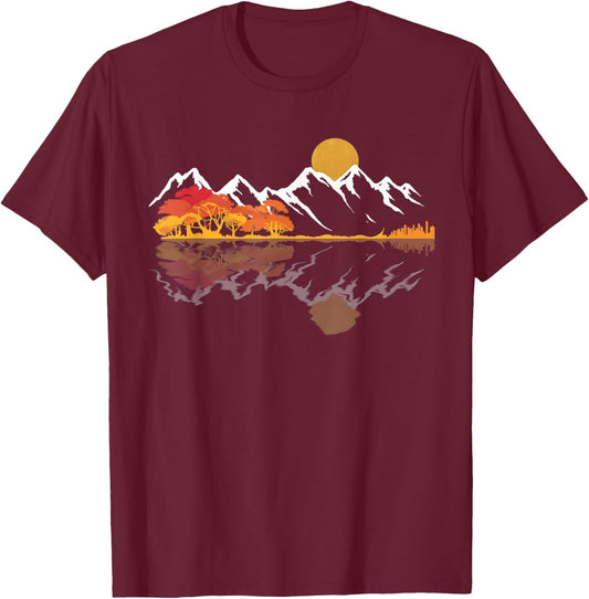 Guitar Lake Mountain Reflections Shadow Love Guitar Musician T-Shirt - T-Shirt | Maroon