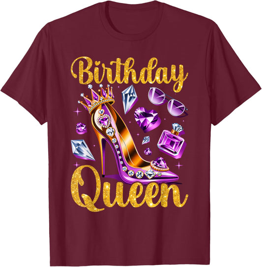 Queen Happy Birthday Party Girls Women T-Shirt - T-Shirt | Maroon