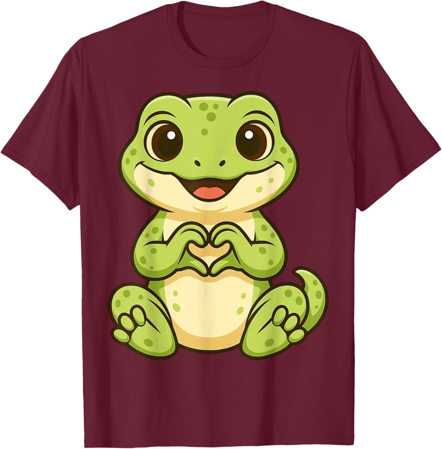 Gecko Doing Heart with Hands Valentines Day T-Shirt - T-Shirt | Maroon