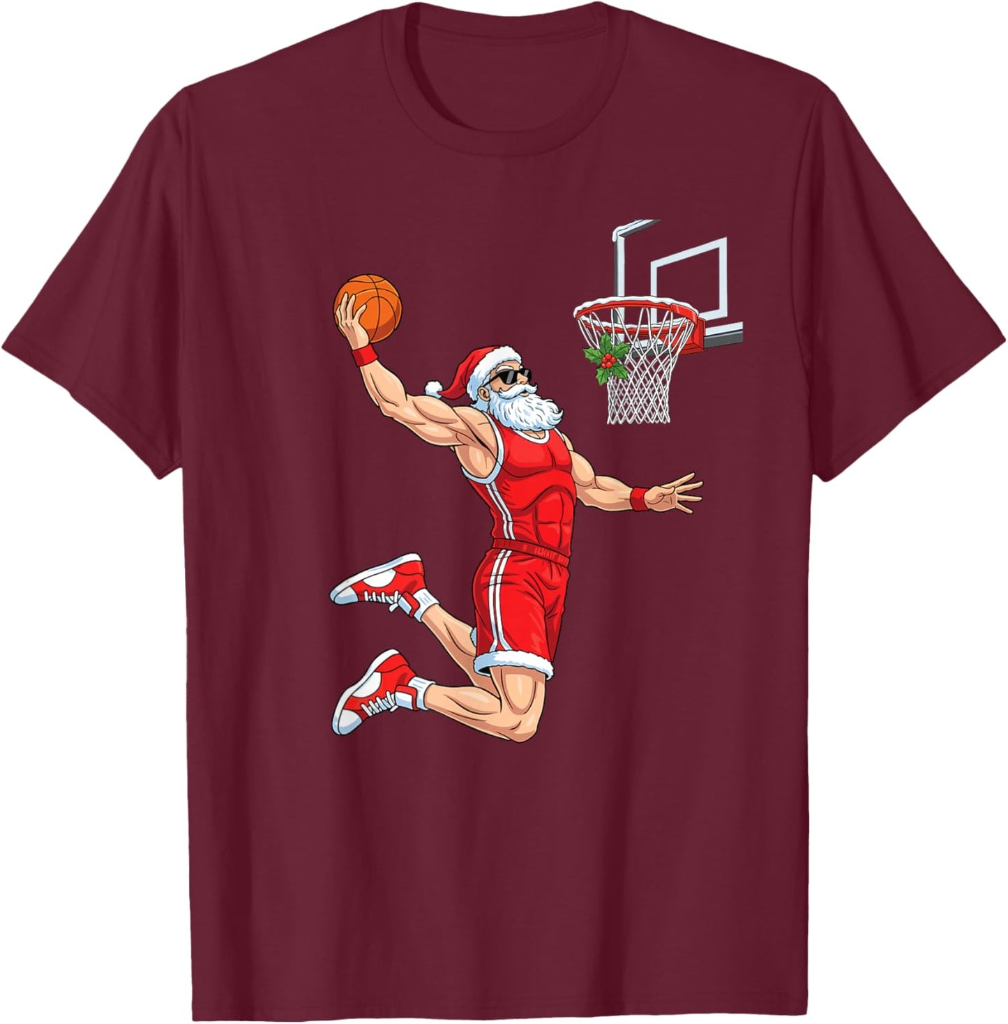 Dunking Santa - Basketball Lover Basketball Player Xmas T-Shirt - T-Shirt | Maroon