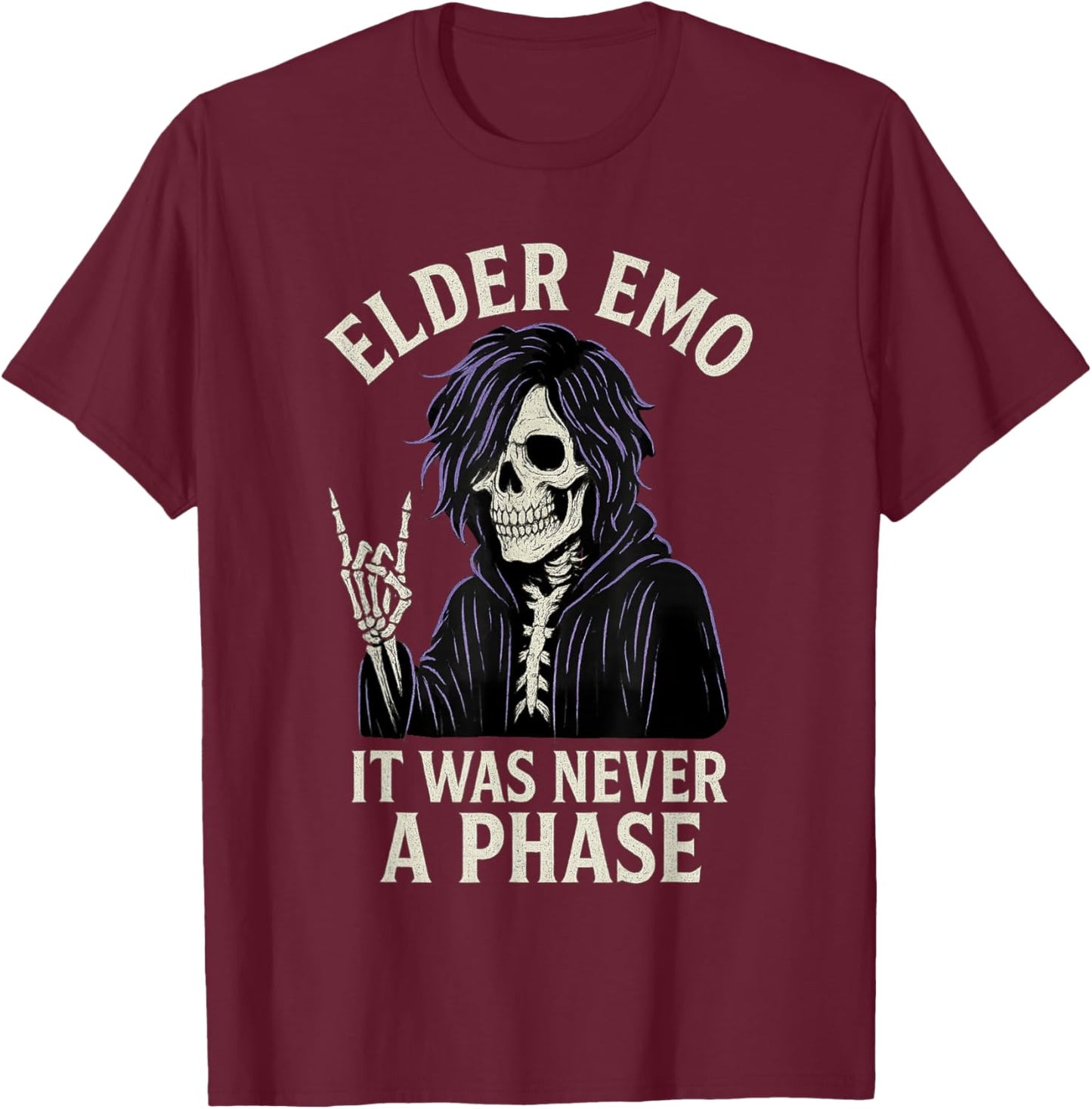 Elder Emo Never A Phase - Skeleton Goth Music Rock Design T-Shirt - T-Shirt | Maroon
