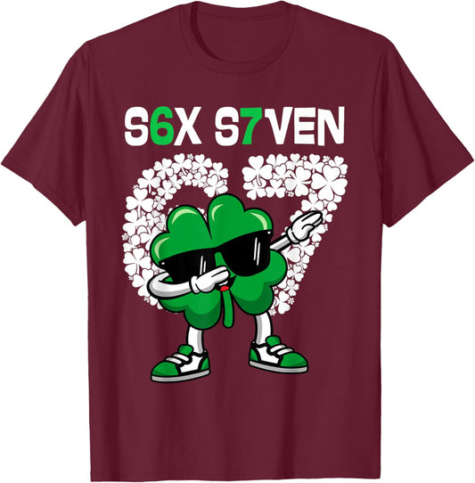 67 Meme St Patrick's Day 2026 Six Seven Dabbing Shamrock T-Shirt - T-Shirt | Maroon