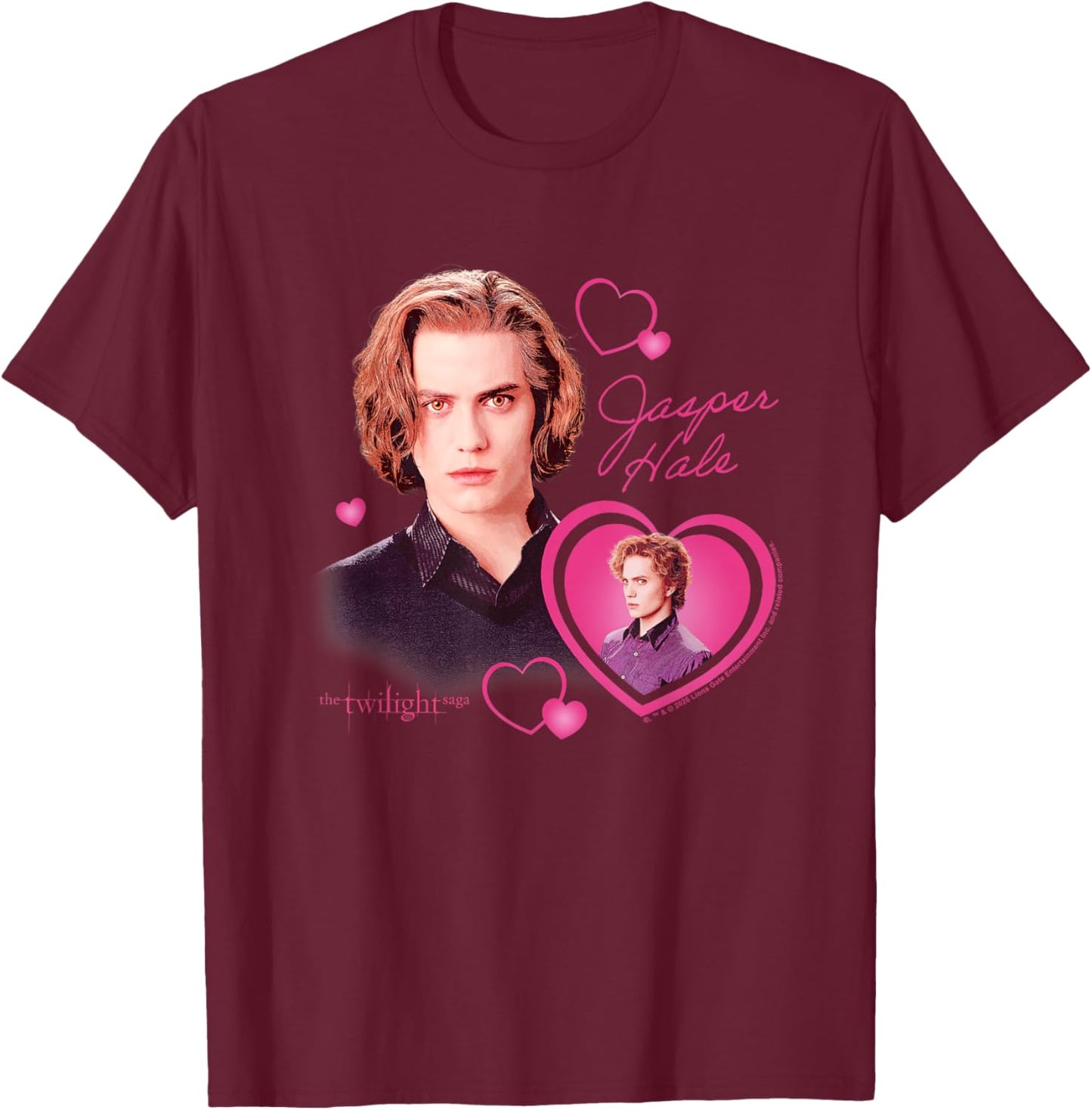 Twilight Jasper Hale Hearts Vampire Crush Movie T-Shirt - T-Shirt | Maroon