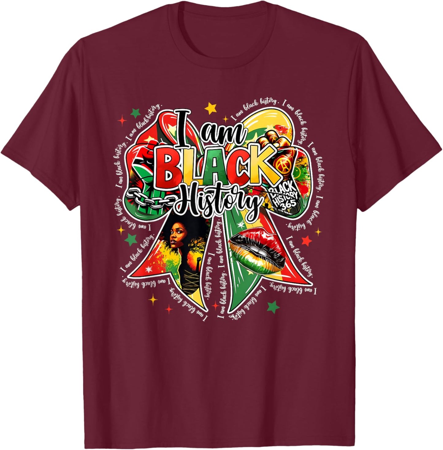 I Am Black History Coquette Bow Girl Women T-Shirt - T-Shirt | Maroon