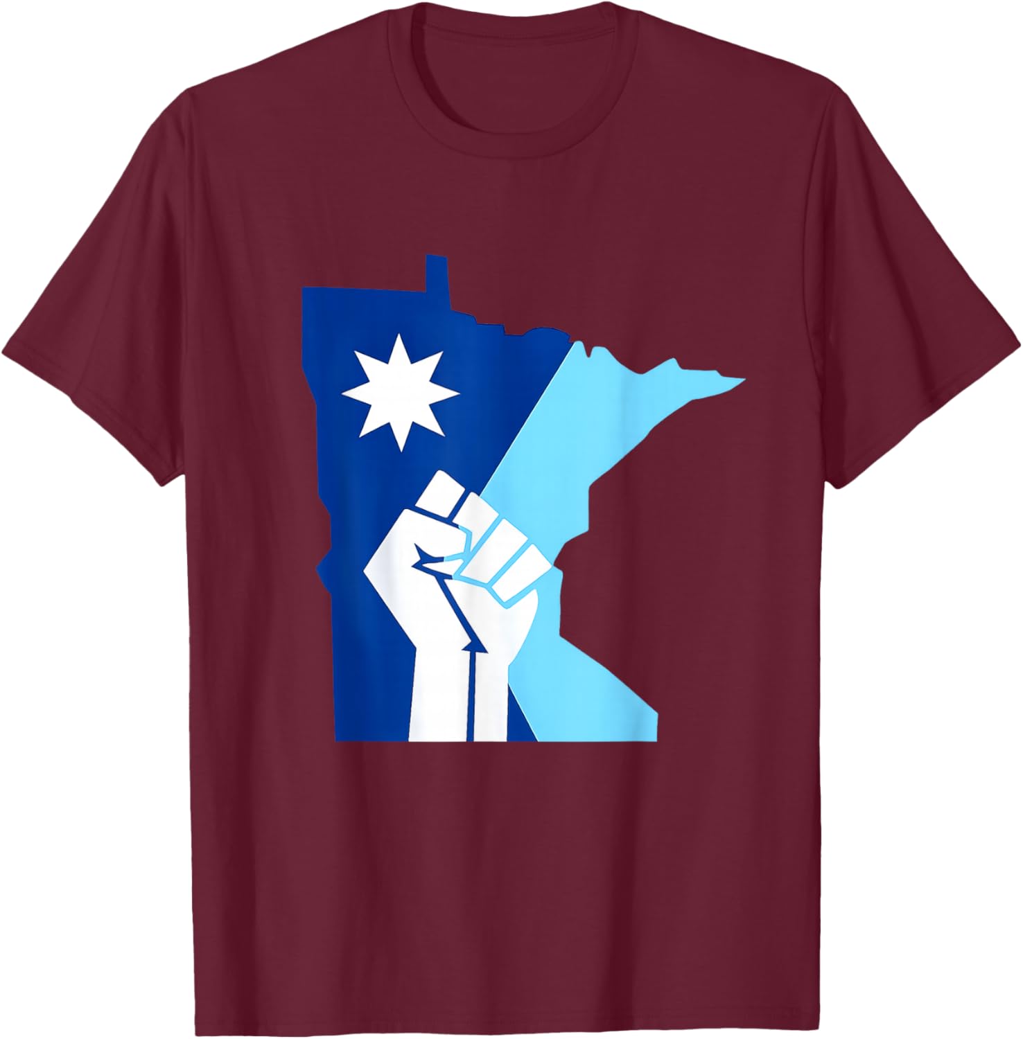 Minnesota Strong, Raised Fist Flag, State Pride Protest T-Shirt - T-Shirt | Maroon