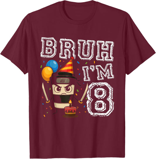 Cappuccino Assassino Bruh I'm 8 Age 8th Kids Boys Girls T-Shirt - T-Shirt | Maroon