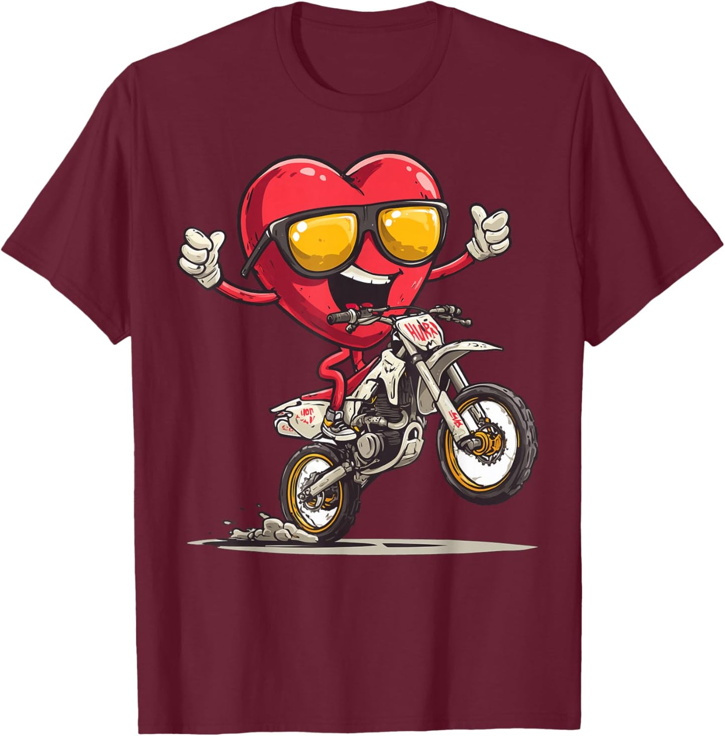 Dirt Bike Heart Motocross Dirt Biking Enduro Valentine's Day T-Shirt - T-Shirt | Maroon