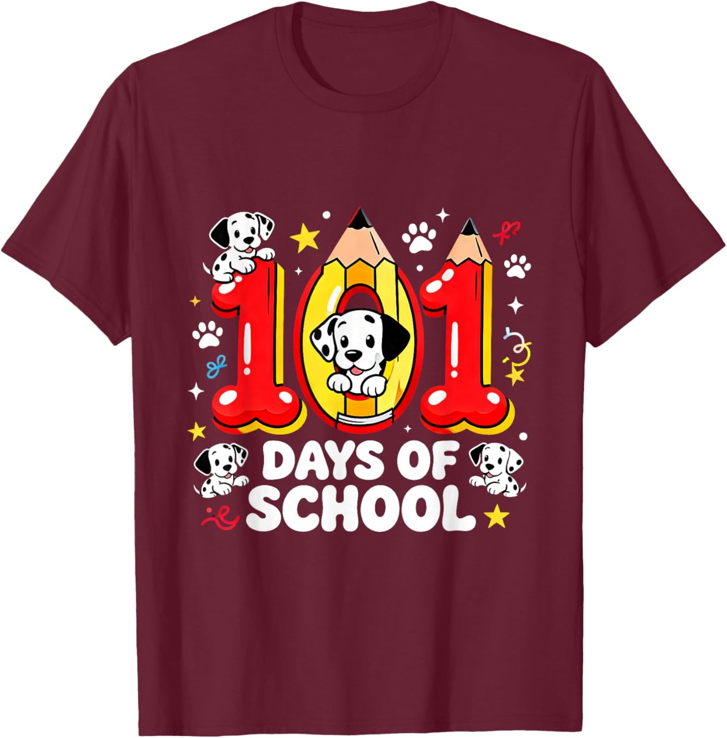 101 Days of School Cute Puppy Classroom Design T-Shirt - T-Shirt | Maroon