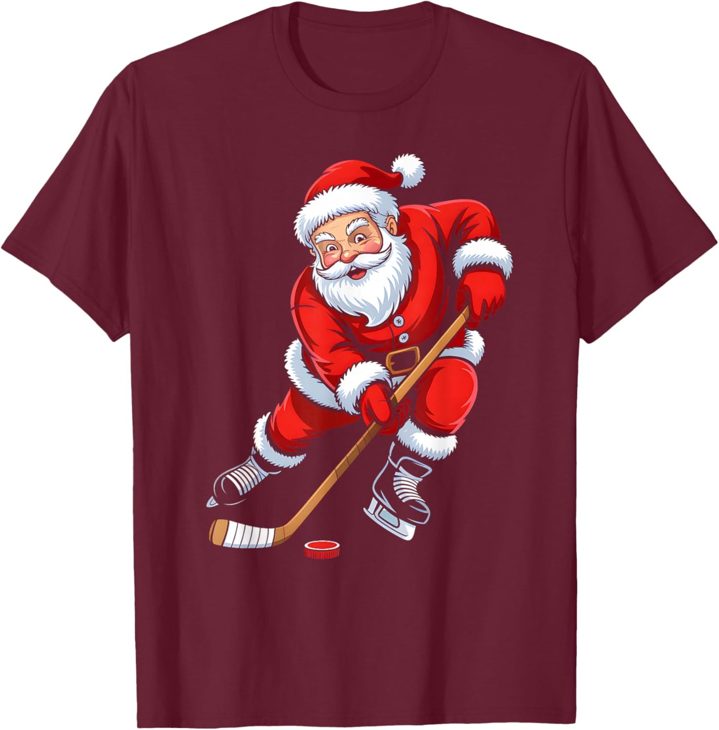 Christmas Santa Playing Ice Hockey Boys Men Xmas Pajamas T-Shirt - T-Shirt | Maroon