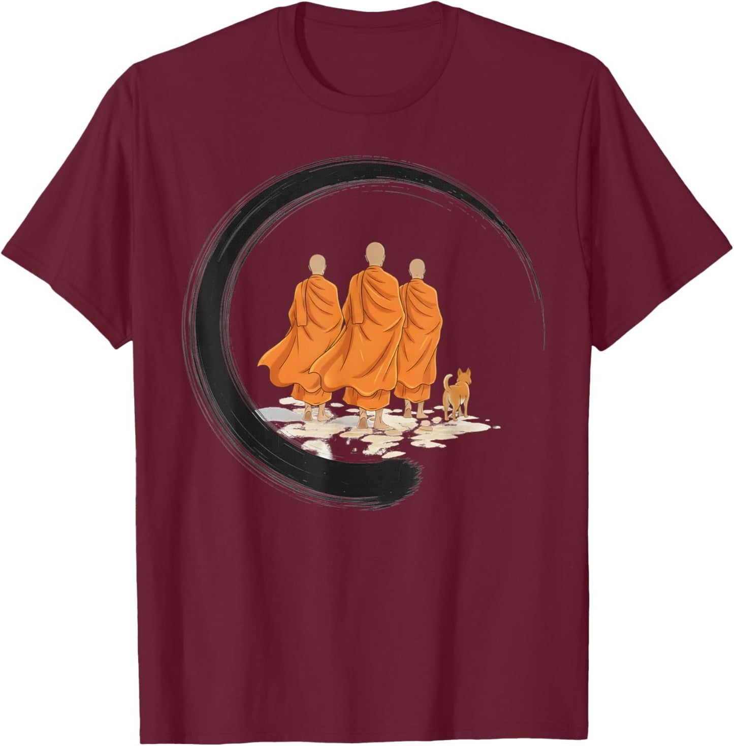 Retro Peace Walking Monks Minimalist Zen Art T-Shirt - T-Shirt | Maroon