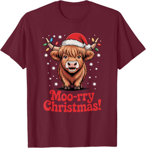 Highland Cow Christmas Pajama Moo Rry Cow Lover T-Shirt - T-Shirt | Maroon