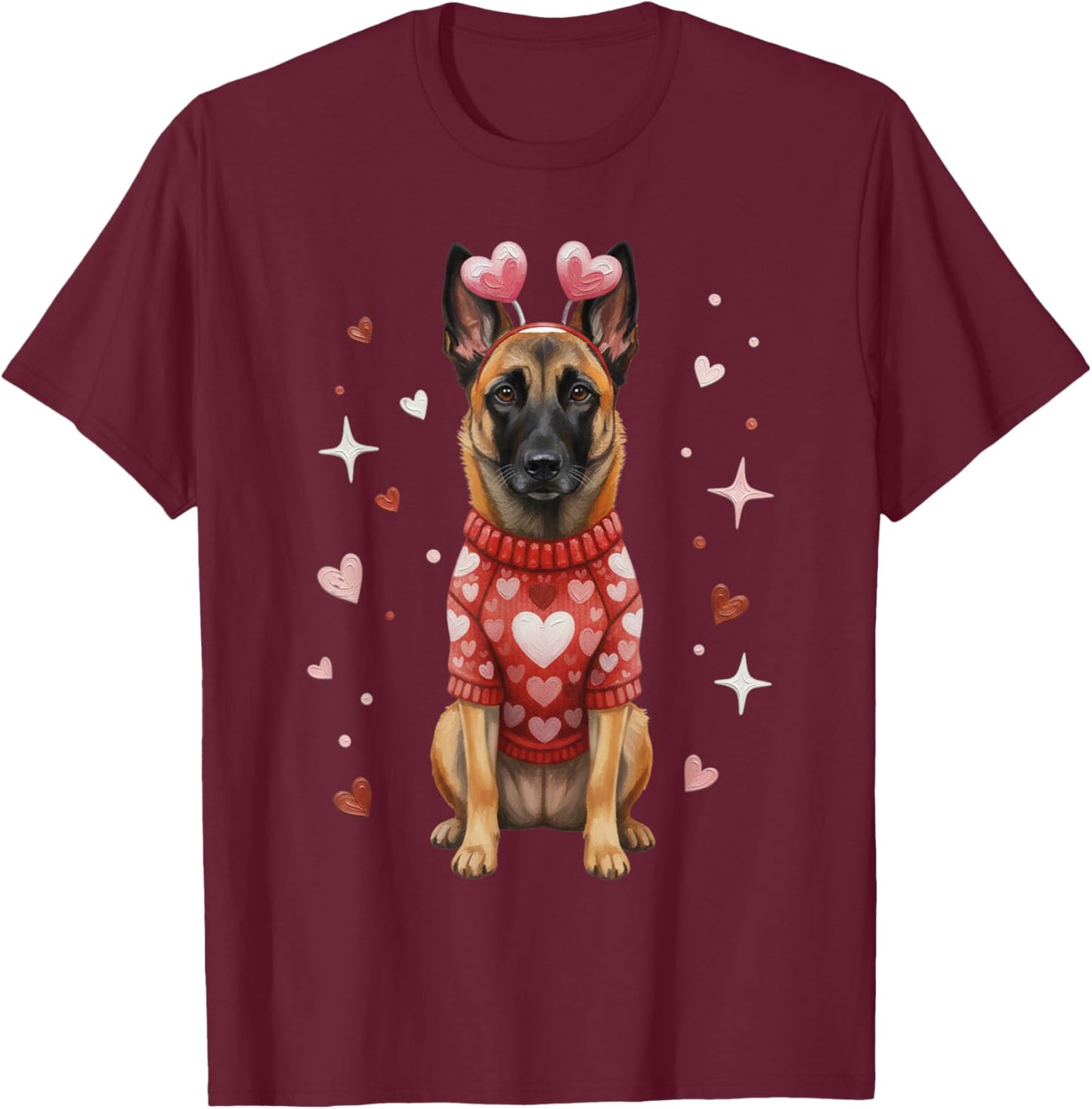 Cute Belgian Malinois Valentine Heart Valentines Day T-Shirt - T-Shirt | Maroon