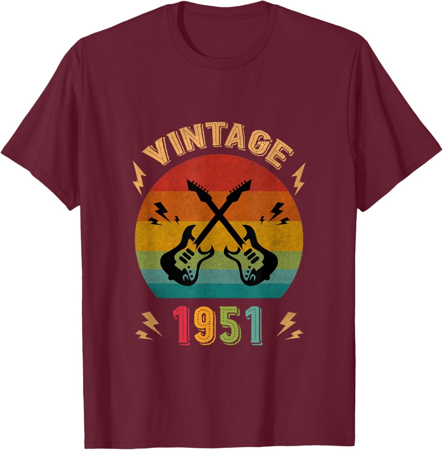 Vintage 1951 Birthday Guitar Player 75th Guitarist Birthday T-Shirt - T-Shirt | Maroon