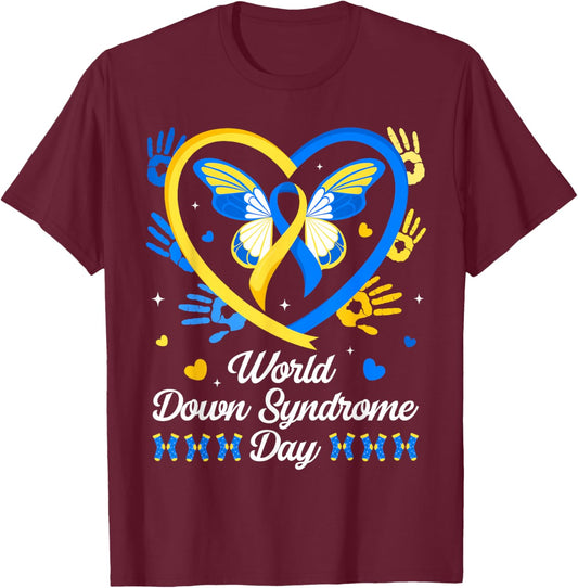 World Down Syndrome Day Awareness Rock Your Socks T21 Heart T-Shirt - T-Shirt | Maroon