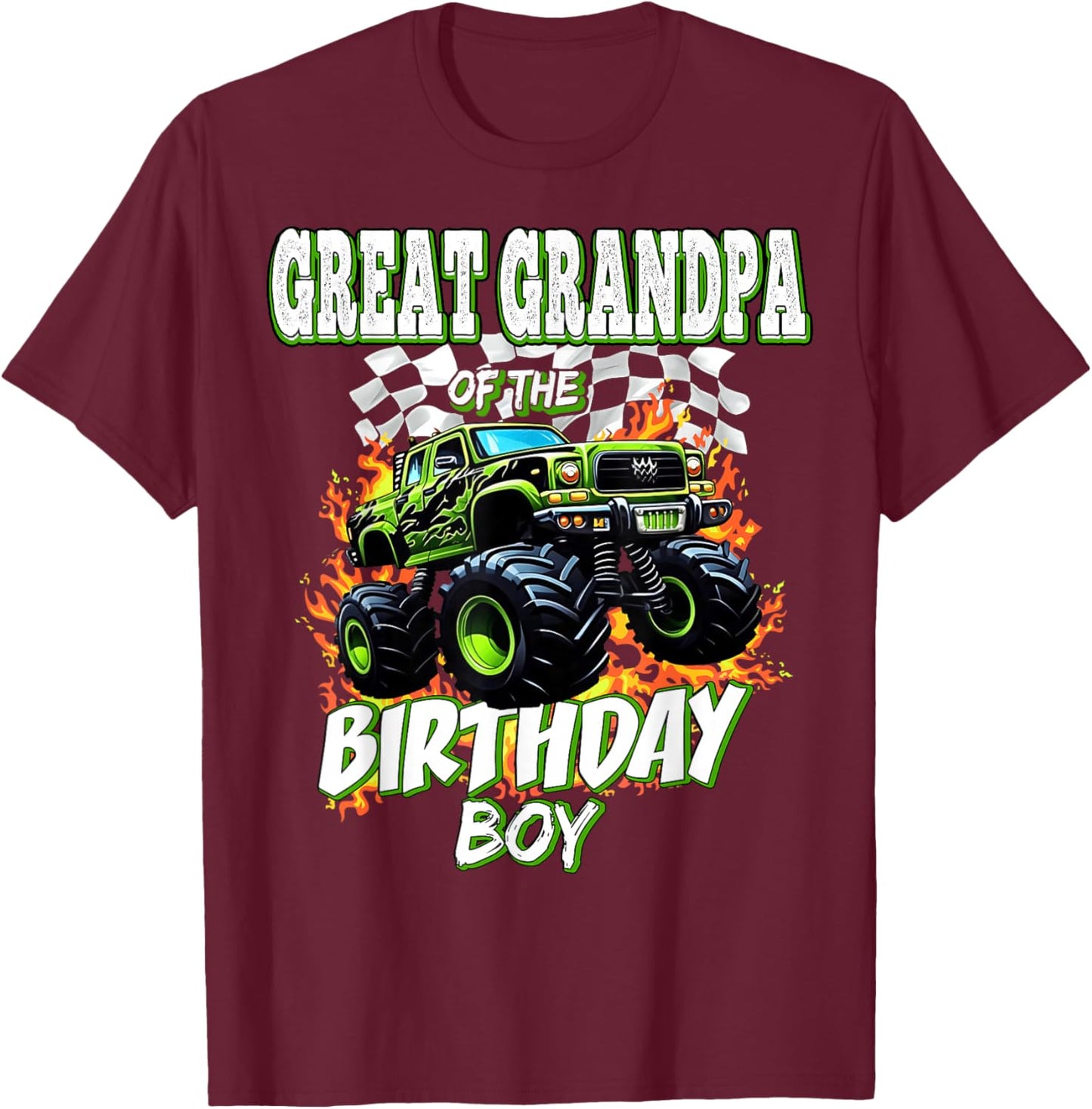 Great Grandpa of The Birthday Boy Monster Truck Birthday Kid T-Shirt - T-Shirt | Maroon