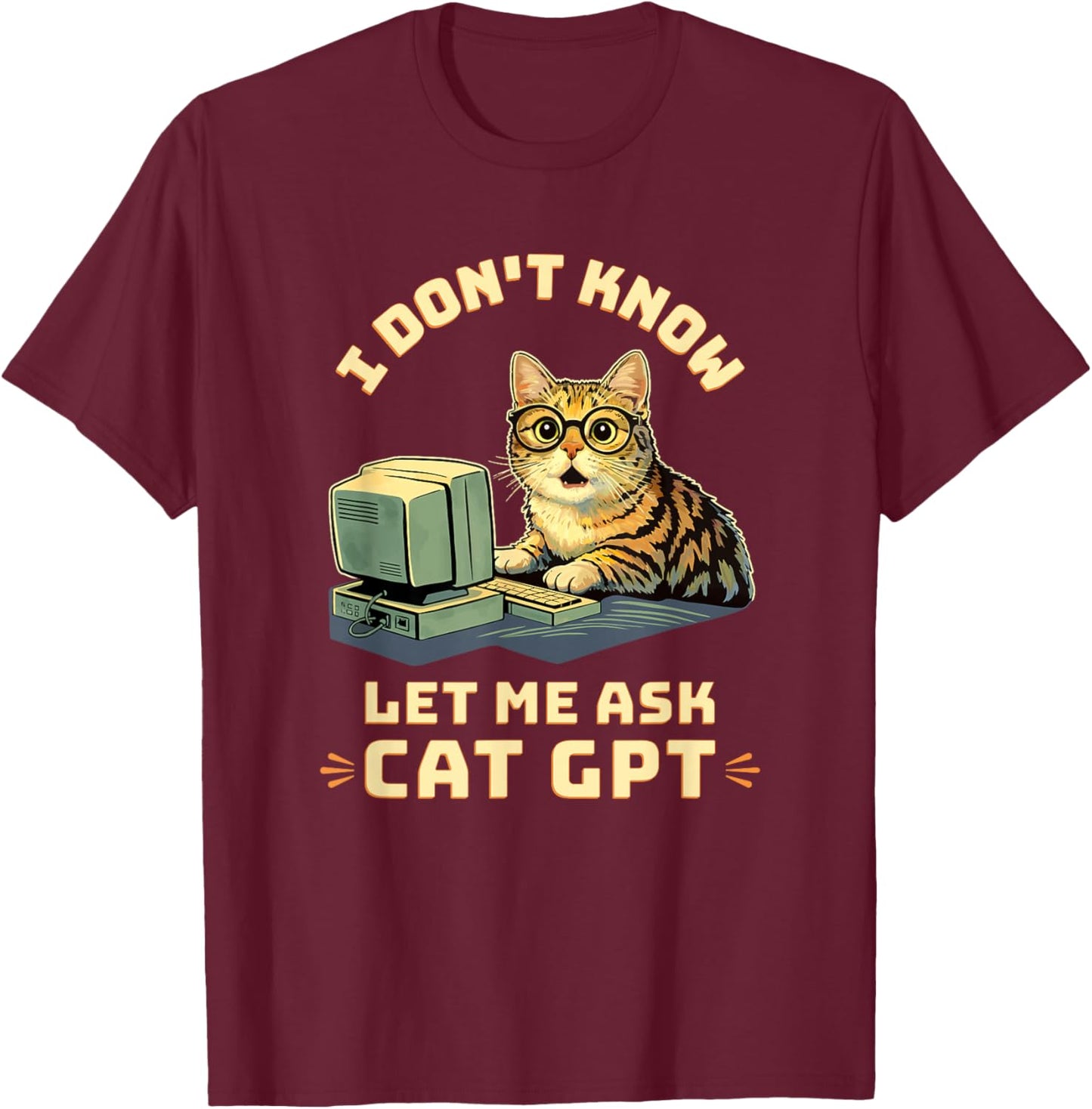 Cat GPT Nerdy Cat T-Shirt - T-Shirt | Maroon
