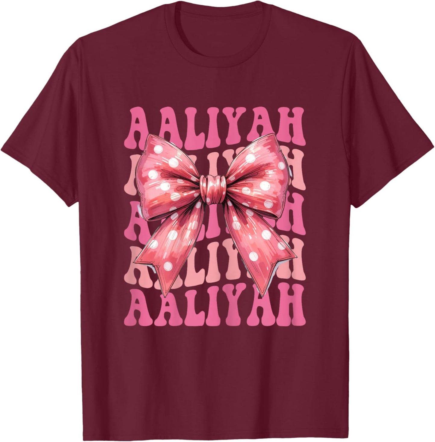 Aaliyah Name Coquette Bow Aesthetic Girls T-Shirt - T-Shirt | Maroon