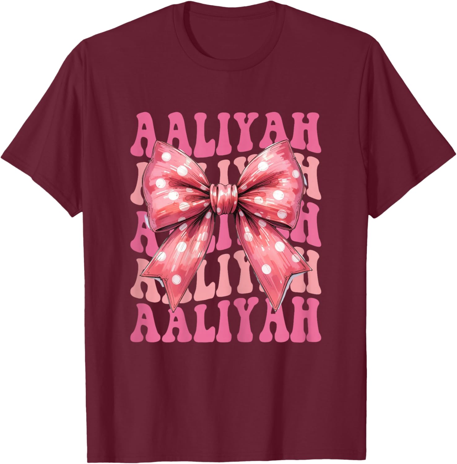 Aaliyah Name Coquette Bow Aesthetic Girls T-Shirt - T-Shirt | Maroon