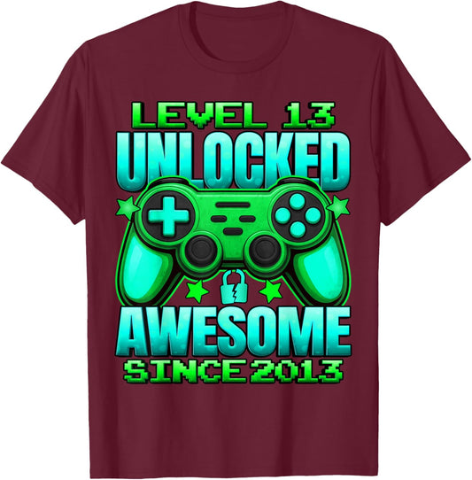 Level 13 Unlocked 13 Year Old Gifts Boys 13th Birthday Boy T-Shirt - T-Shirt | Maroon