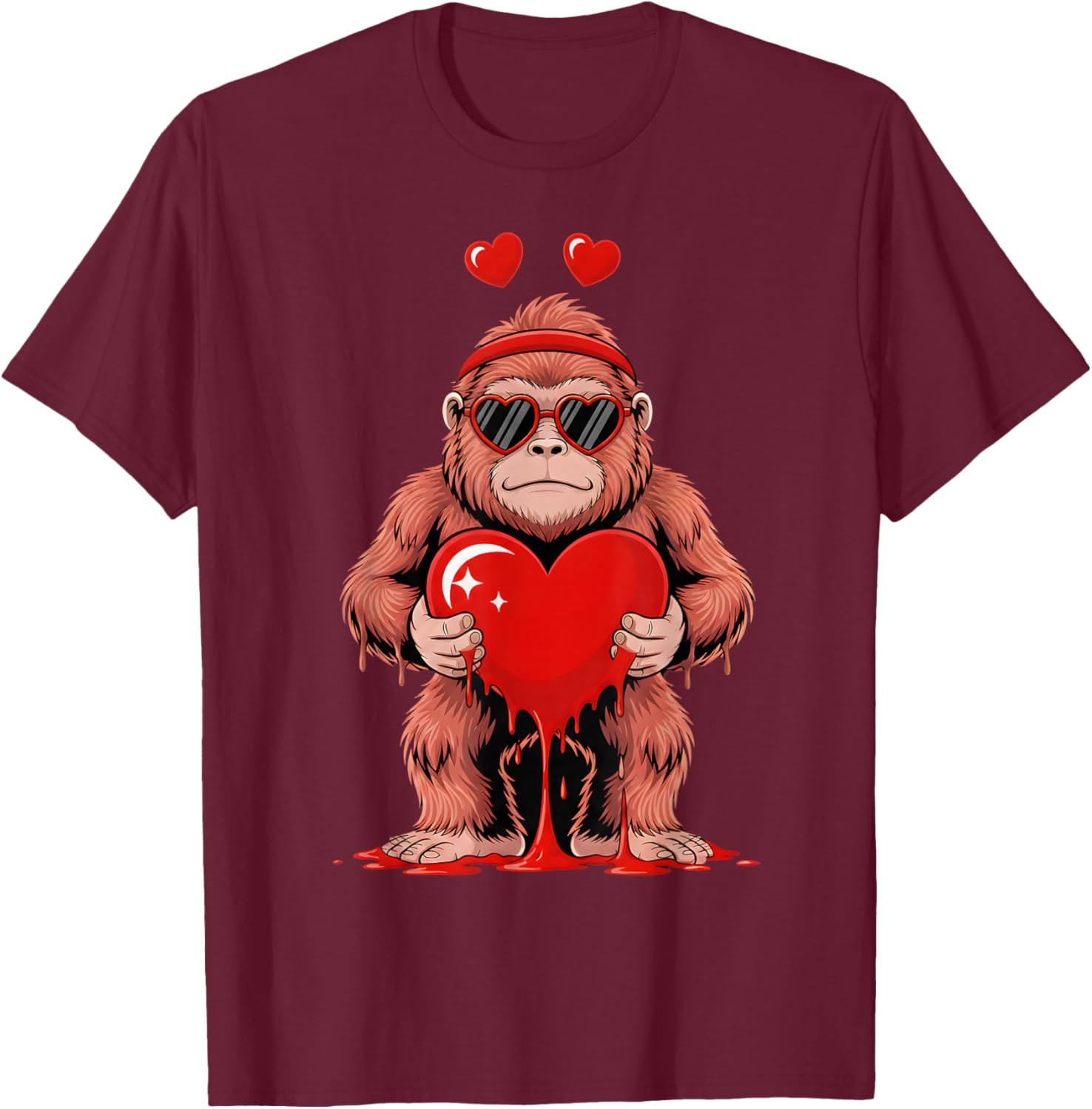Valentines Day Bigfoot Cute Valentine Sasquatch T-Shirt - T-Shirt | Maroon