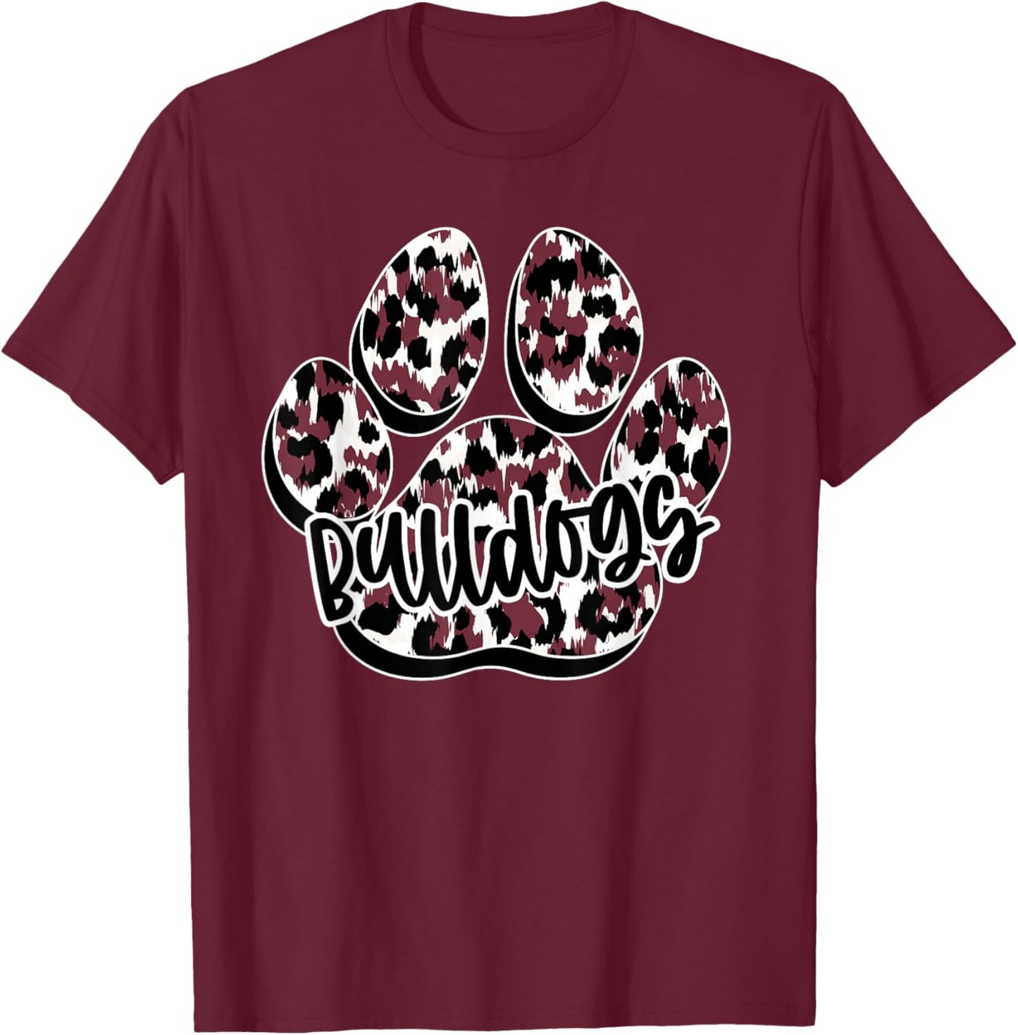 Maroon Bulldogs Leopard Paw Print Leopard School Mascot T-Shirt - T-Shirt | Maroon