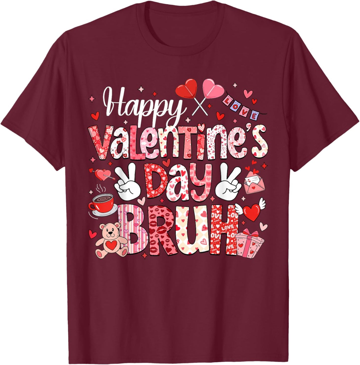 Happy Valentine Day Bruh Heart Love Valentine Boys Girls T-Shirt - T-Shirt | Maroon