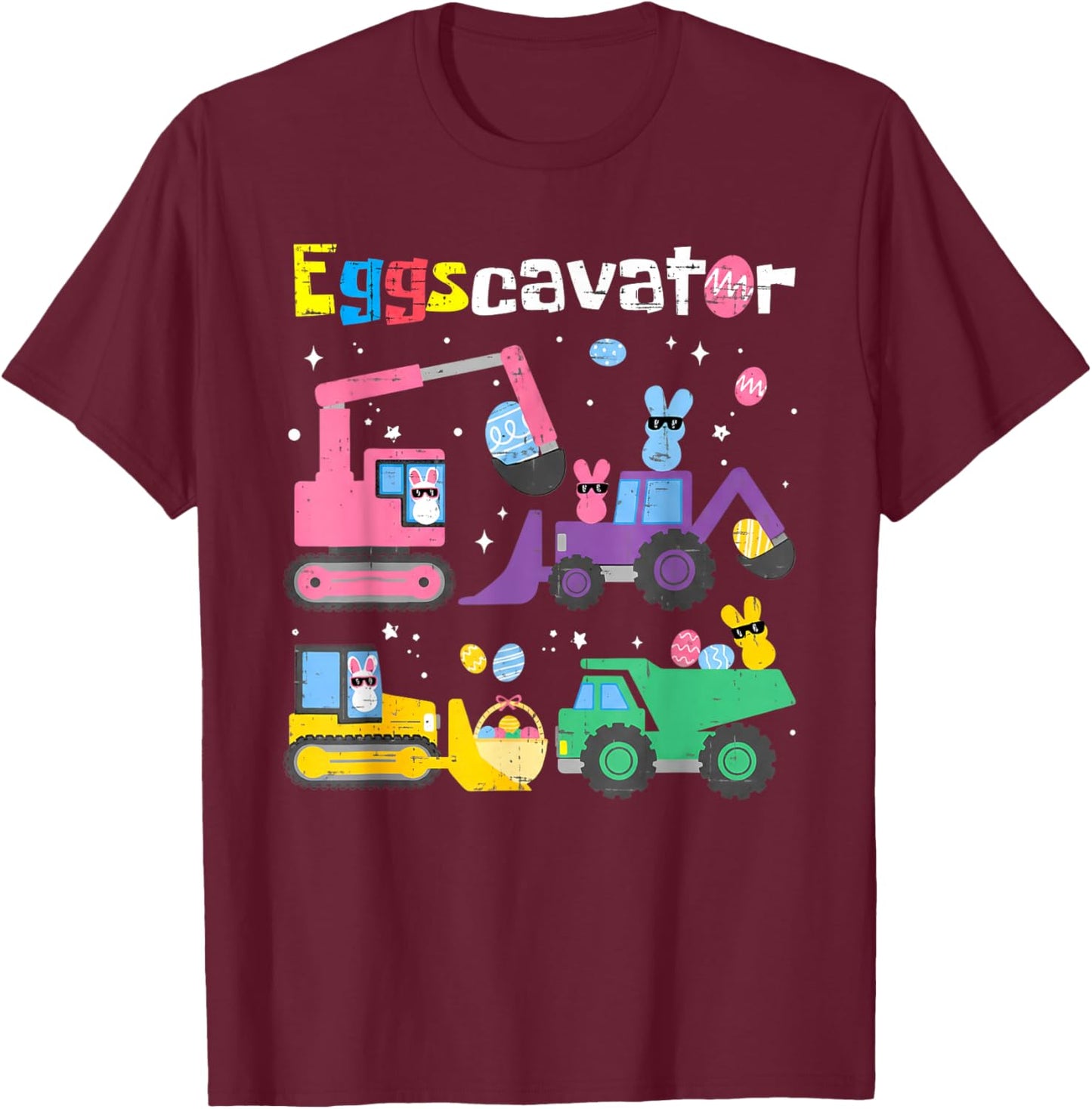 Eggscavator Easter Egg Hunt Construction Trucks Toddler Boys T-Shirt - T-Shirt | Maroon