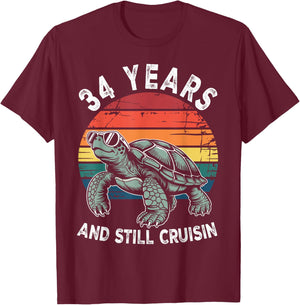 34 Birthday 34 Years 34 Years and Still Cruisin Birthday T-Shirt - T-Shirt | Maroon