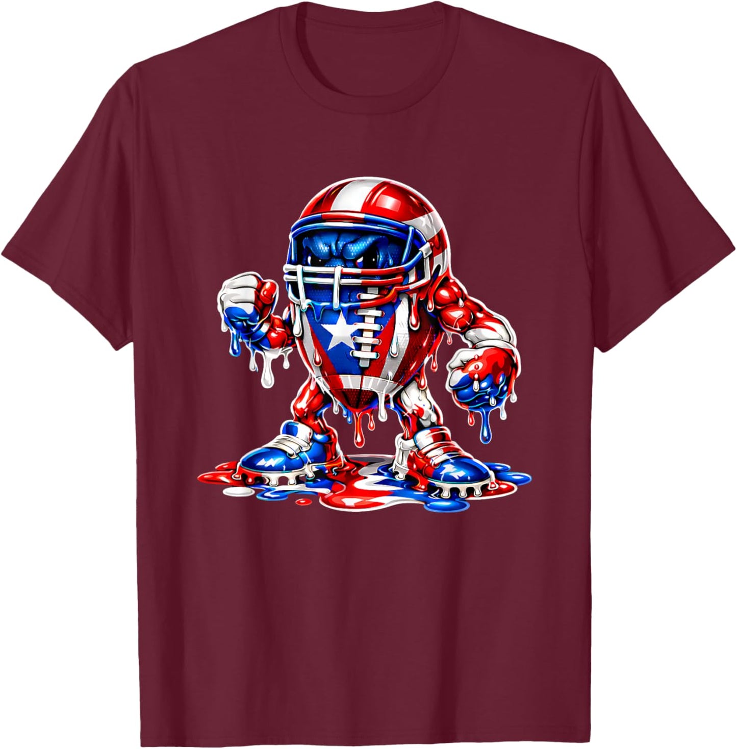 Football Lover Puerto Rico Flag Football Drip Graphic T-Shirt - T-Shirt | Maroon