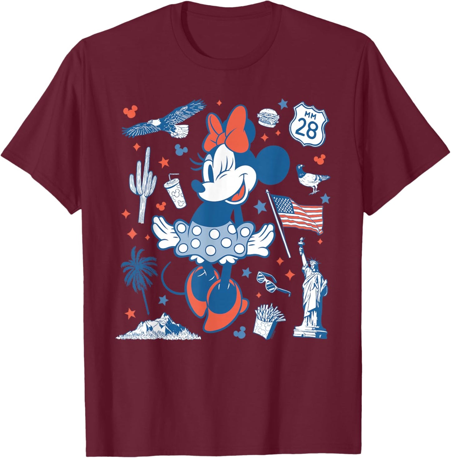 Disney Minnie Mouse USA Americana Collage 4th of July 250th T-Shirt - T-Shirt | Maroon