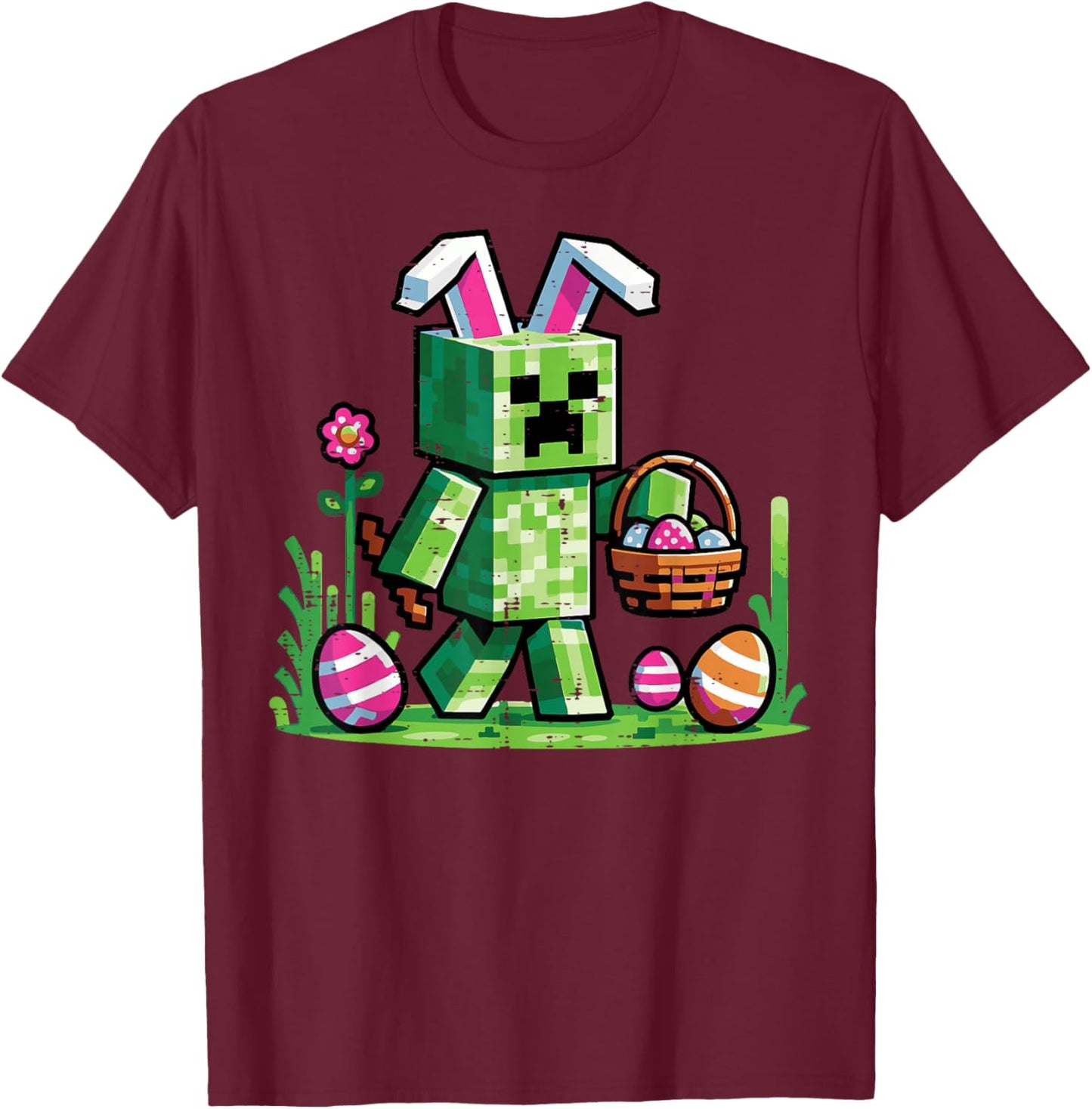 Easter Pixel Gaming Bunny Egg Hunting Boys Kids Youth Men T-Shirt - T-Shirt | Maroon
