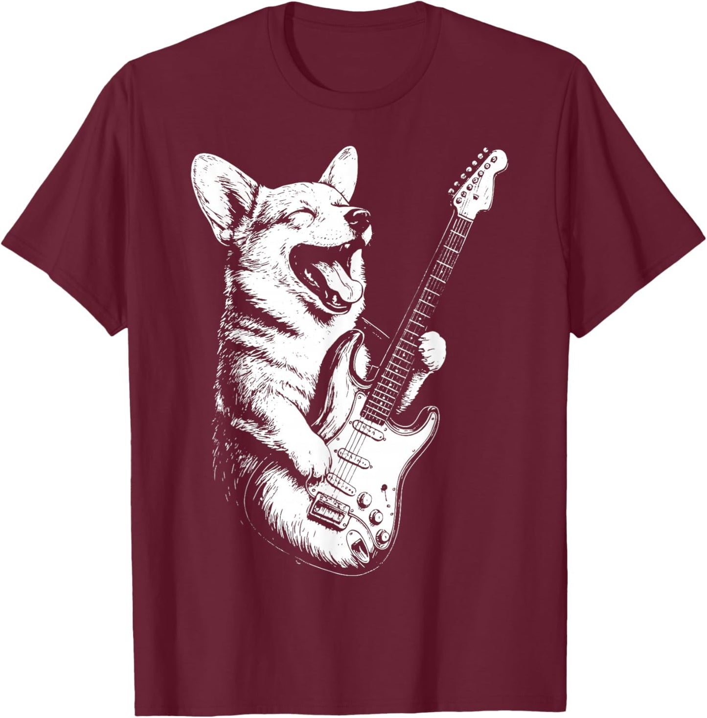Corgi Playing Guitar T-Shirt - T-Shirt | Maroon