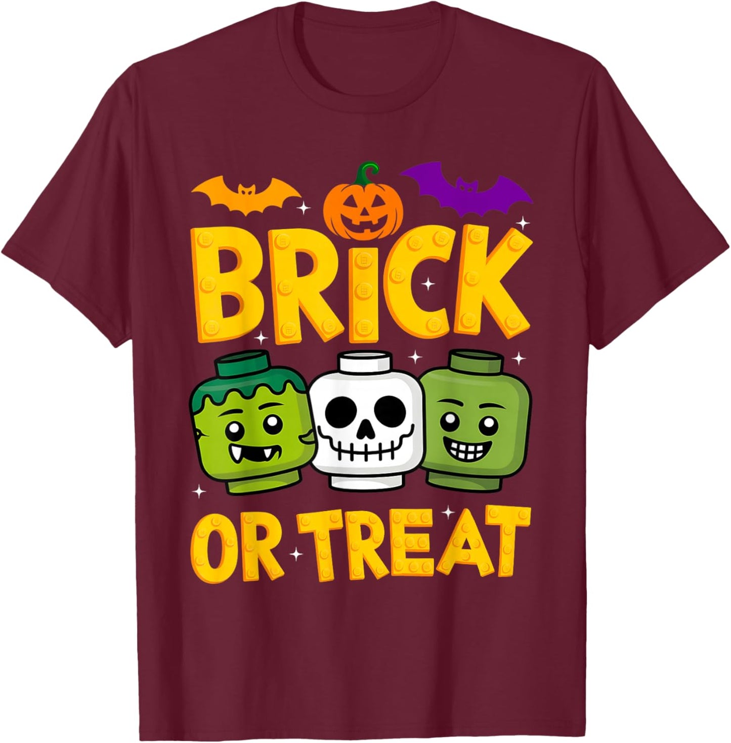 Brick or Treat Halloween Master Builder Blocks Building Kids T-Shirt - T-Shirt | Maroon