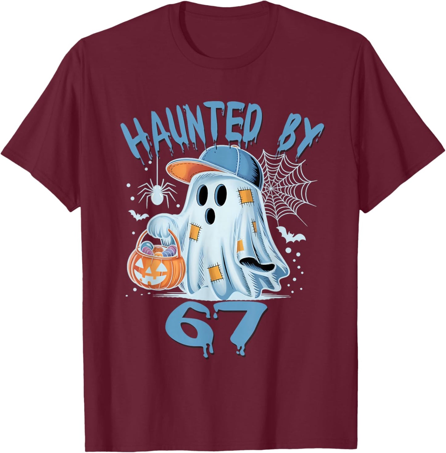 Haunted 6 7 Six Seven 67 Meme Halloween Costume Brainrot T-Shirt - T-Shirt | Maroon