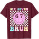 Six Seven Bruh Boys Teens Kids 6 7 Groovy Happy Face 67 Meme T-Shirt - T-Shirt | Maroon