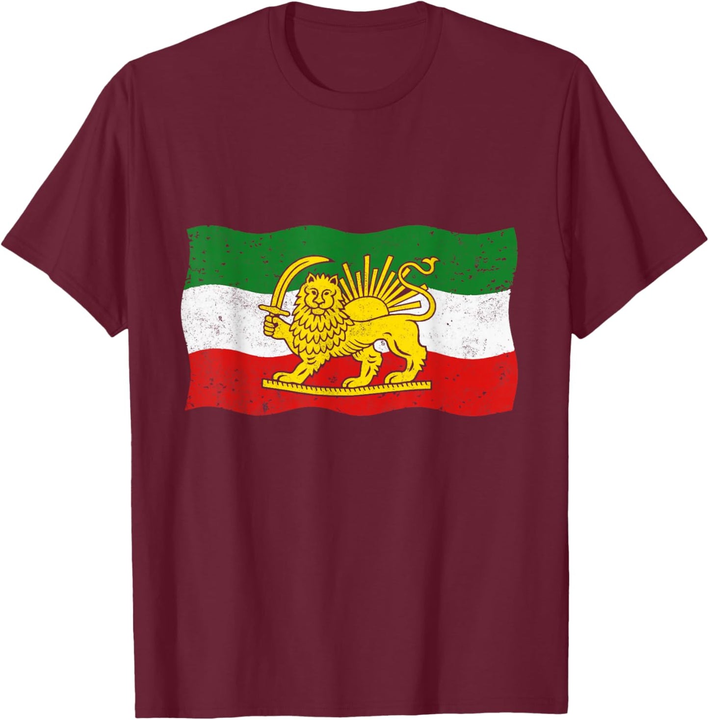 Iran Lion and Sun Flag T-Shirt - T-Shirt | Maroon