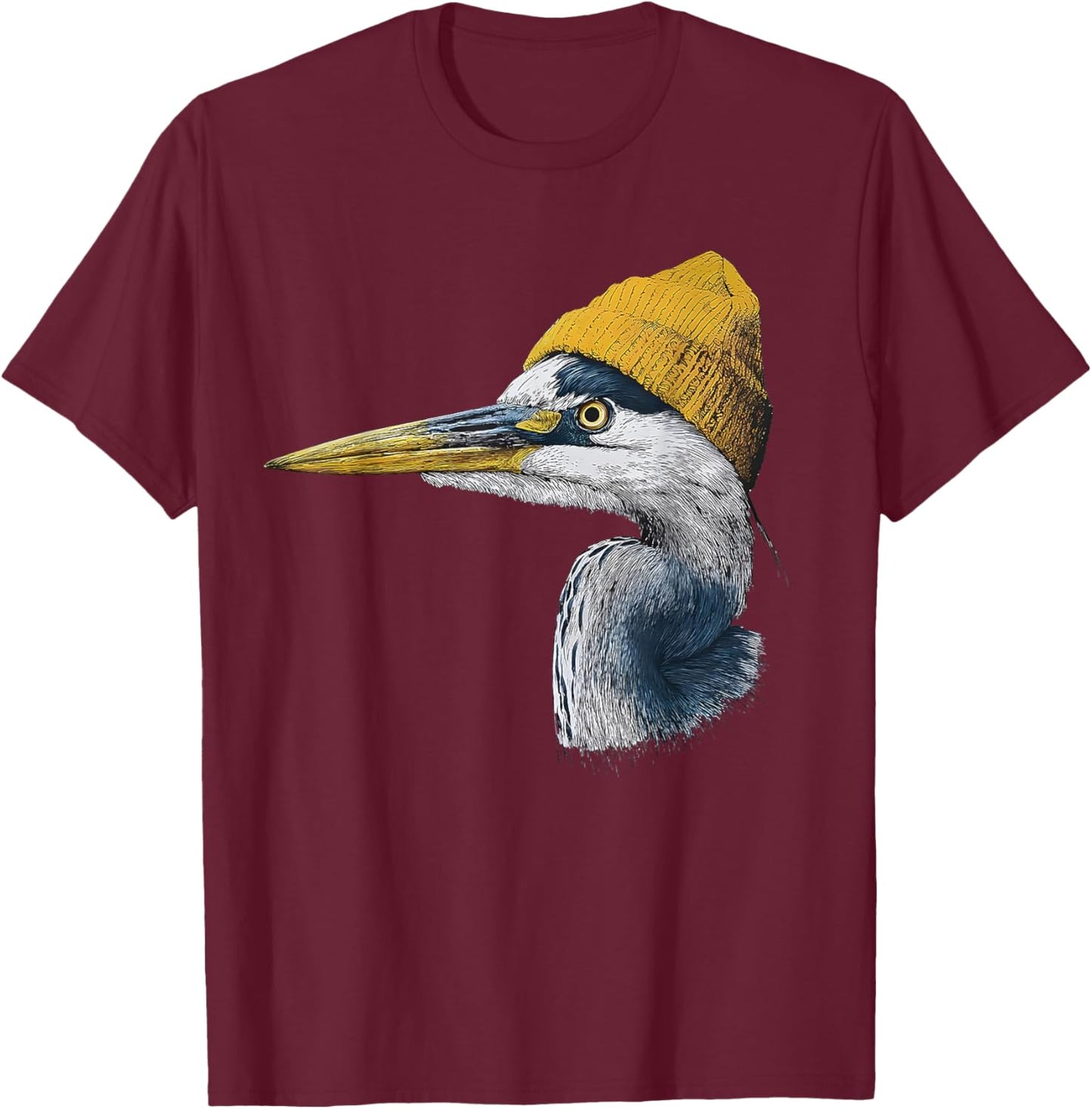 Great Blue Heron Birding Yellow Beanie T-Shirt - T-Shirt | Maroon