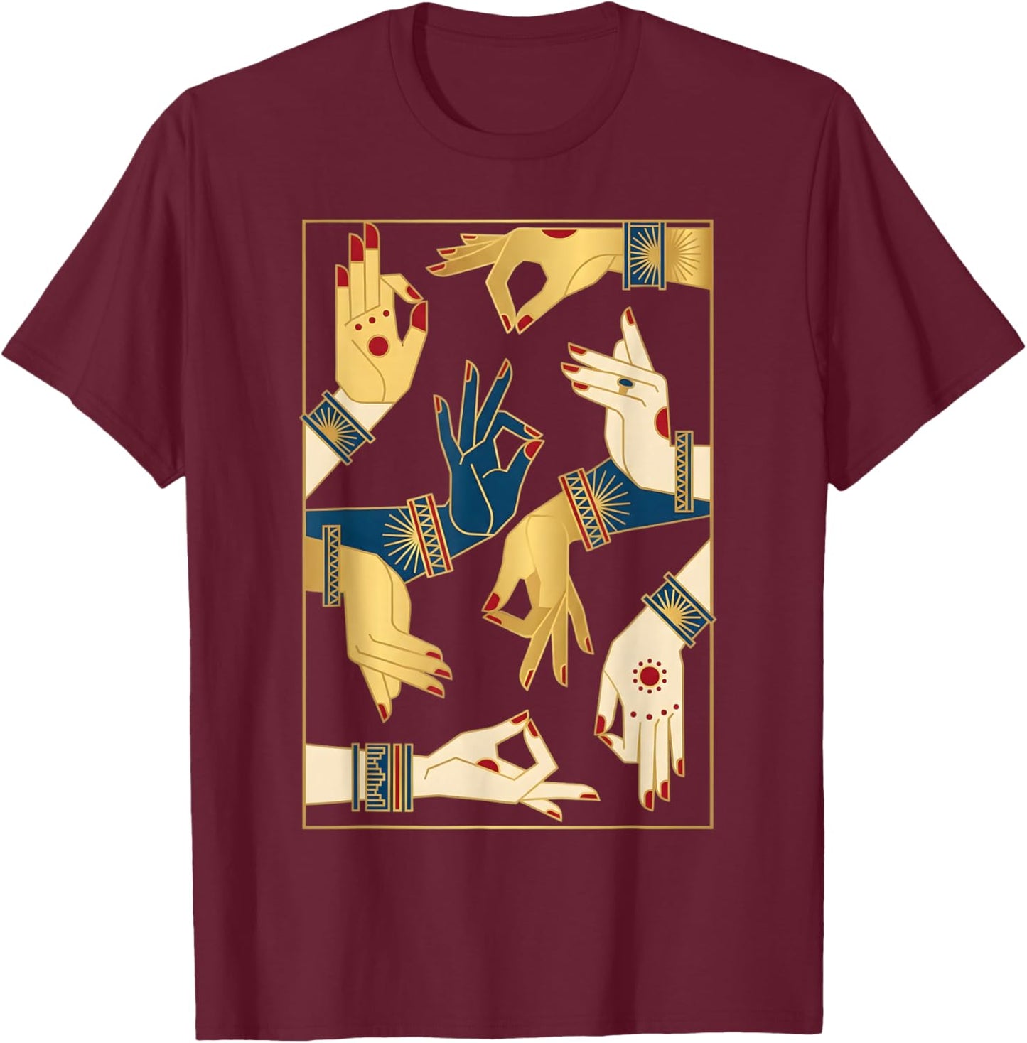 Indian Classical Dance Mudras Bharatanatyam Spiritual Desi T-Shirt - T-Shirt | Maroon