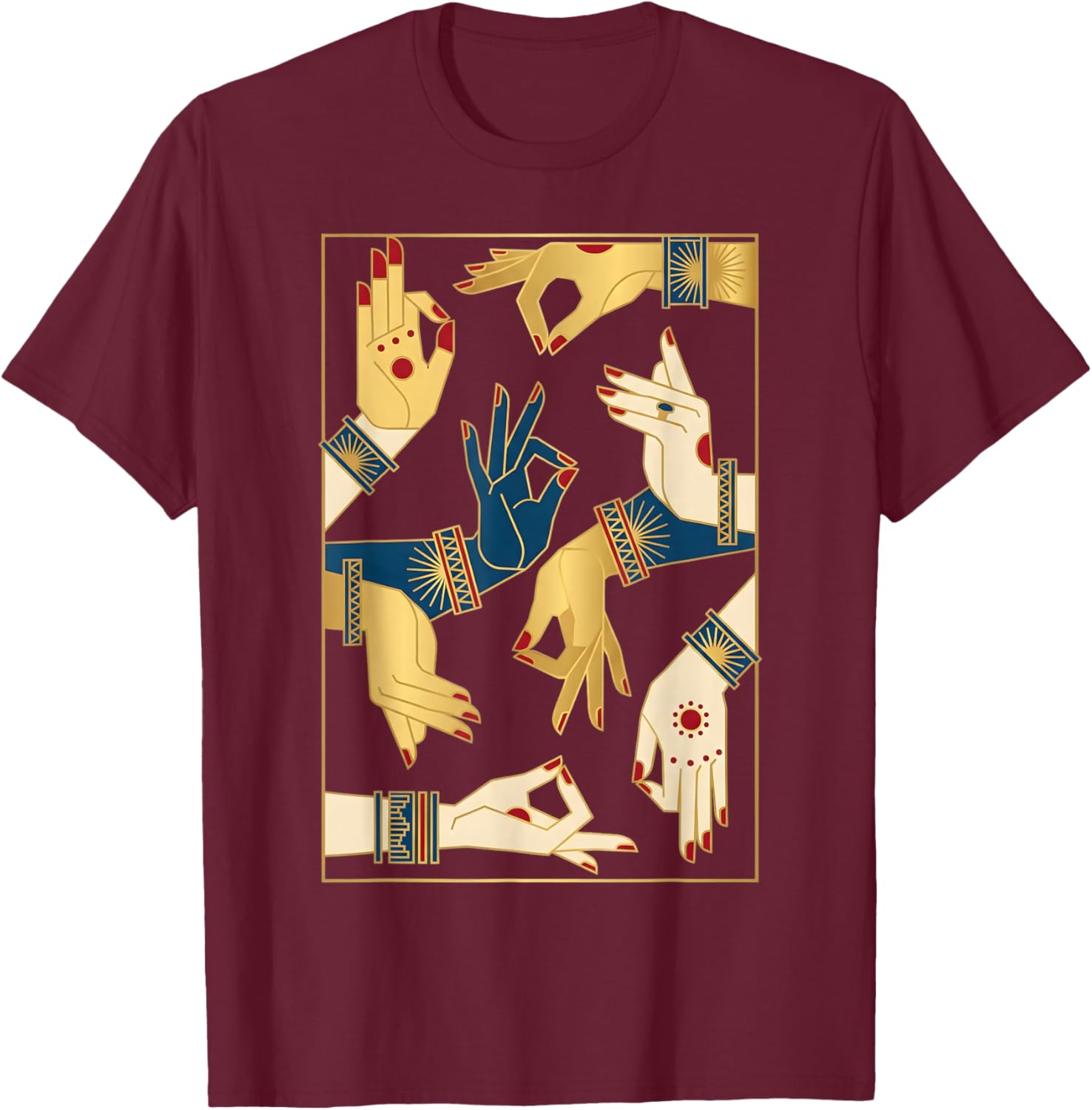 Indian Classical Dance Mudras Bharatanatyam Spiritual Desi T-Shirt - T-Shirt | Maroon