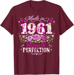 65 Year Old Made 1961 Floral 65th Birthday Women T-Shirt - T-Shirt | Maroon
