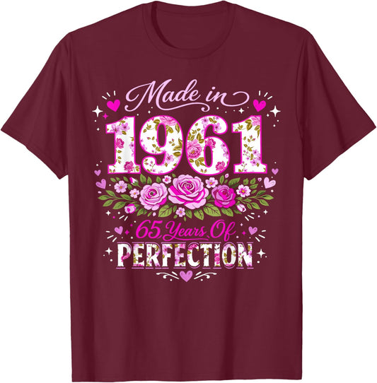 65 Year Old Made 1961 Floral 65th Birthday Women T-Shirt - T-Shirt | Maroon