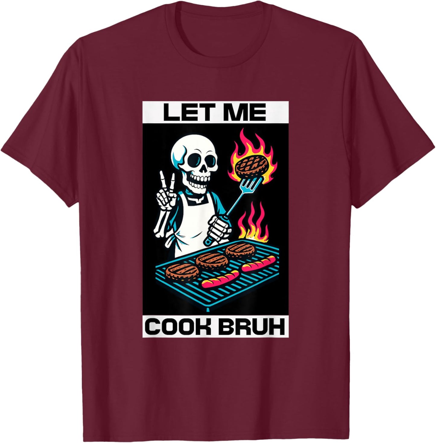 Let Me Cook Bruh Funny BBQ Skeleton Grilling Kids Youth T-Shirt - T-Shirt | Maroon