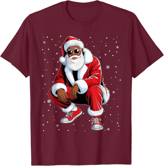 African American Funny Christmas Outfit Afro Santa Claus T-Shirt - T-Shirt | Maroon