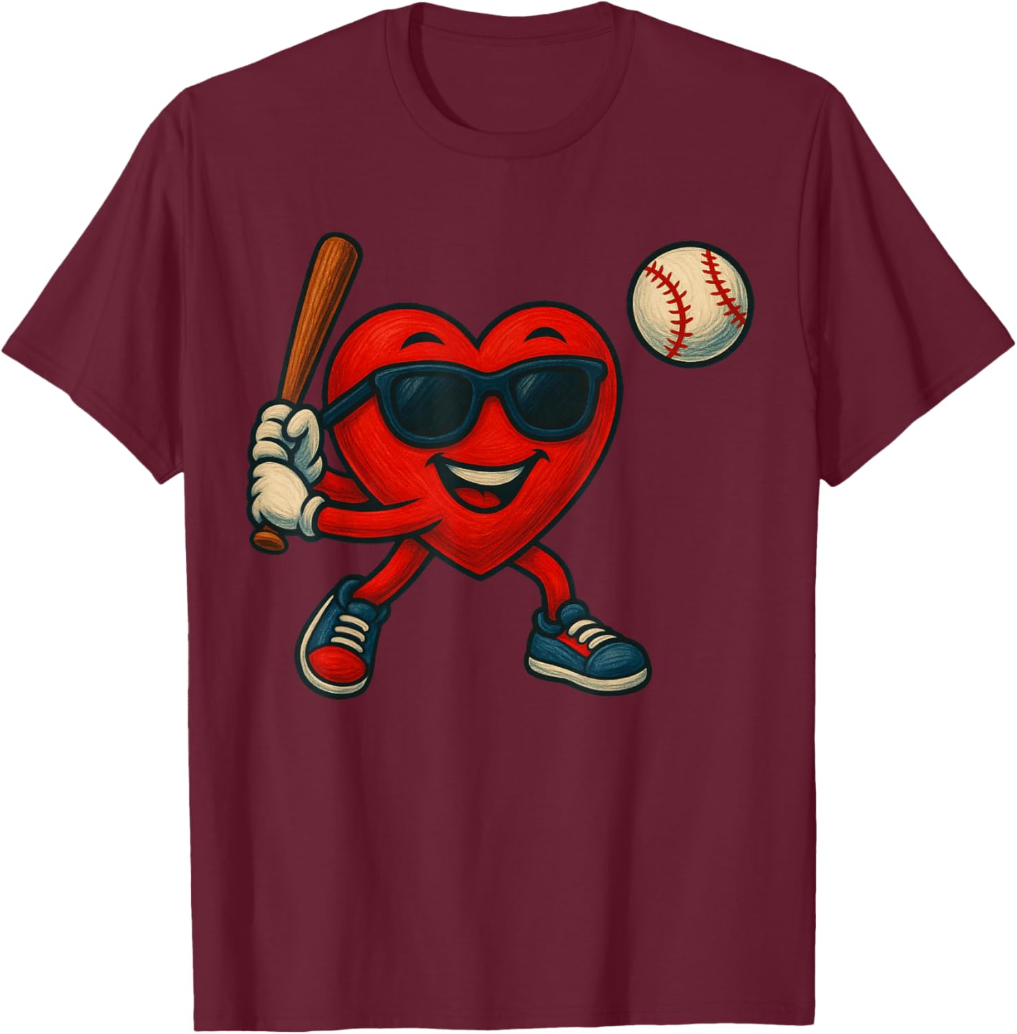 Valentines Day Baseball Funny Red Heart Love Boys Kids T-Shirt - T-Shirt | Maroon