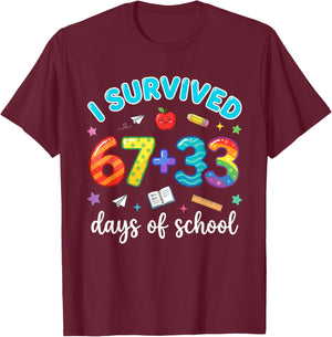 I Survived 100 Days of 67 Funny Meme 100th Day of School 6 7 T-Shirt - T-Shirt | Maroon