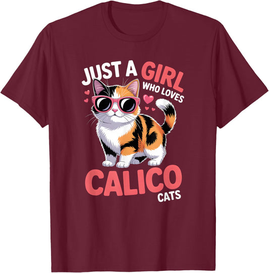 Girls Calico Cat T-Shirt - T-Shirt | Maroon