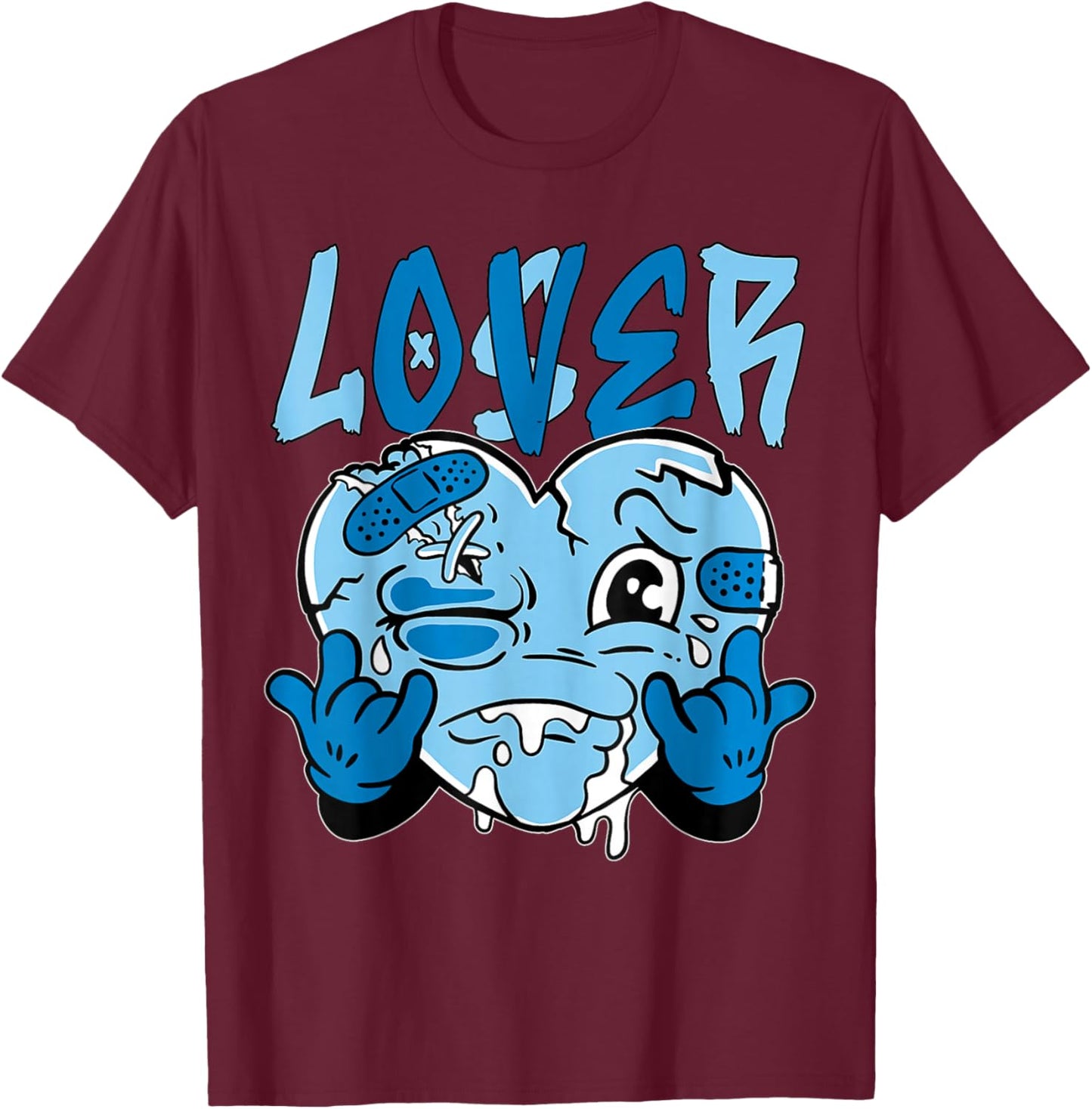 Blue Loser Lover Blue Drip Heart Matching Women T-Shirt - T-Shirt | Maroon