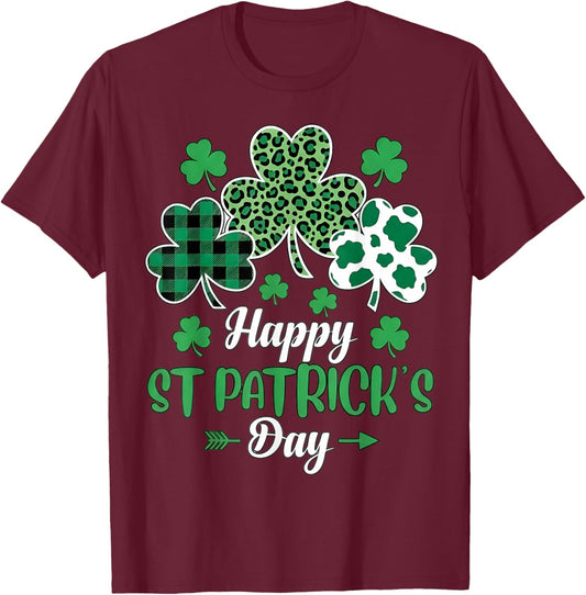 Happy St Patricks Day Irish Shamrock Women Girls Kids T-Shirt - T-Shirt | Maroon