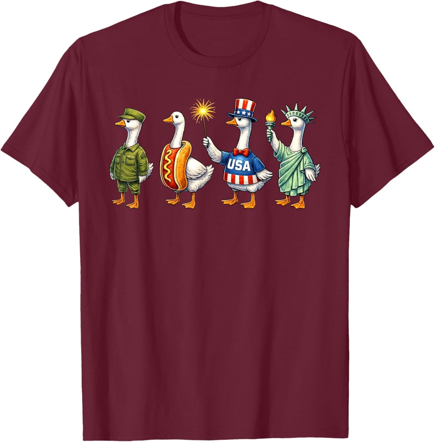 America Goose Squad Happy Fourth 4th of July American Flag T-Shirt - T-Shirt | Maroon