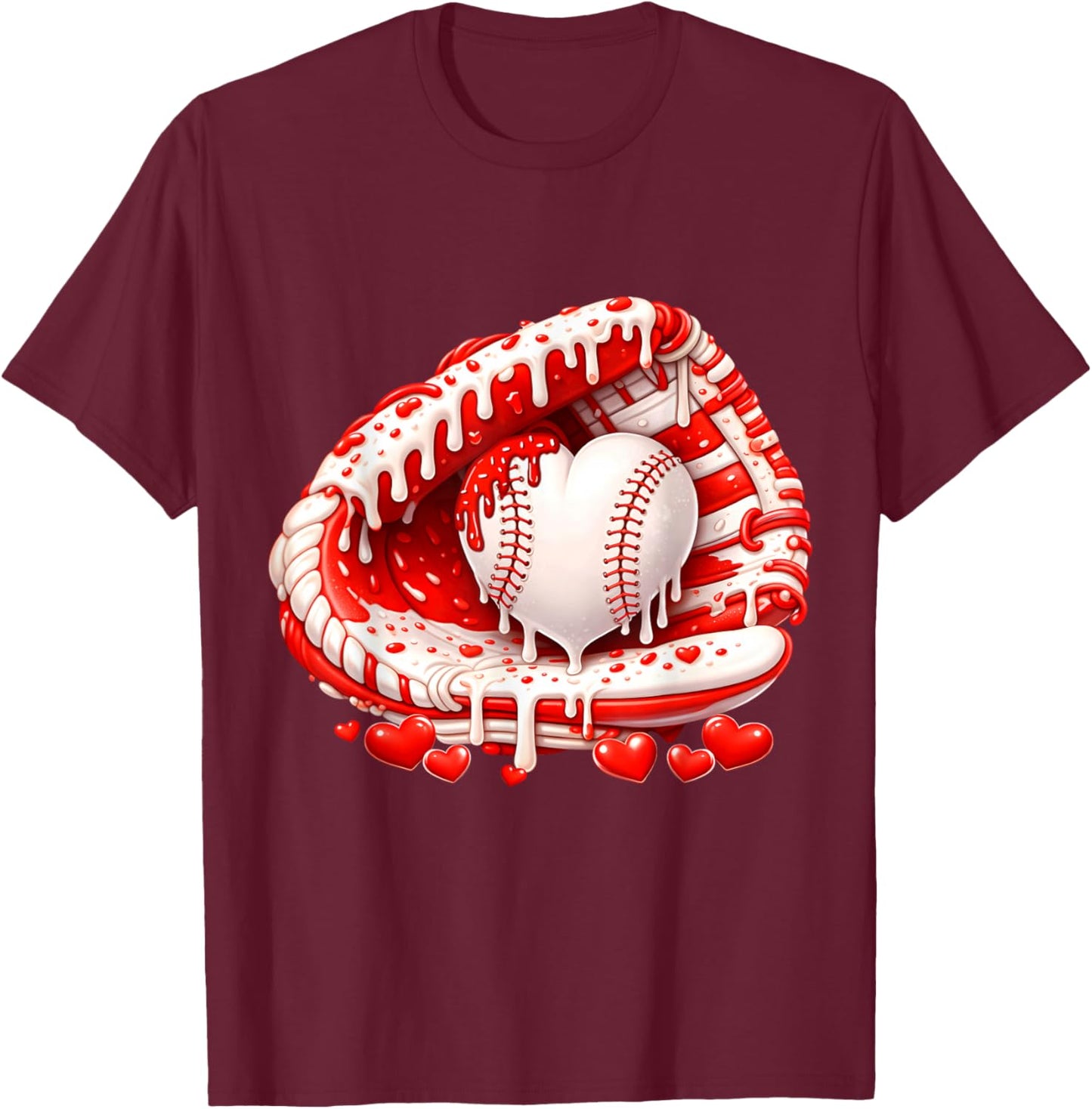 Kid Drip Ice Cream Baseball Heart Catcher Valentines Day Boy T-Shirt - T-Shirt | Maroon